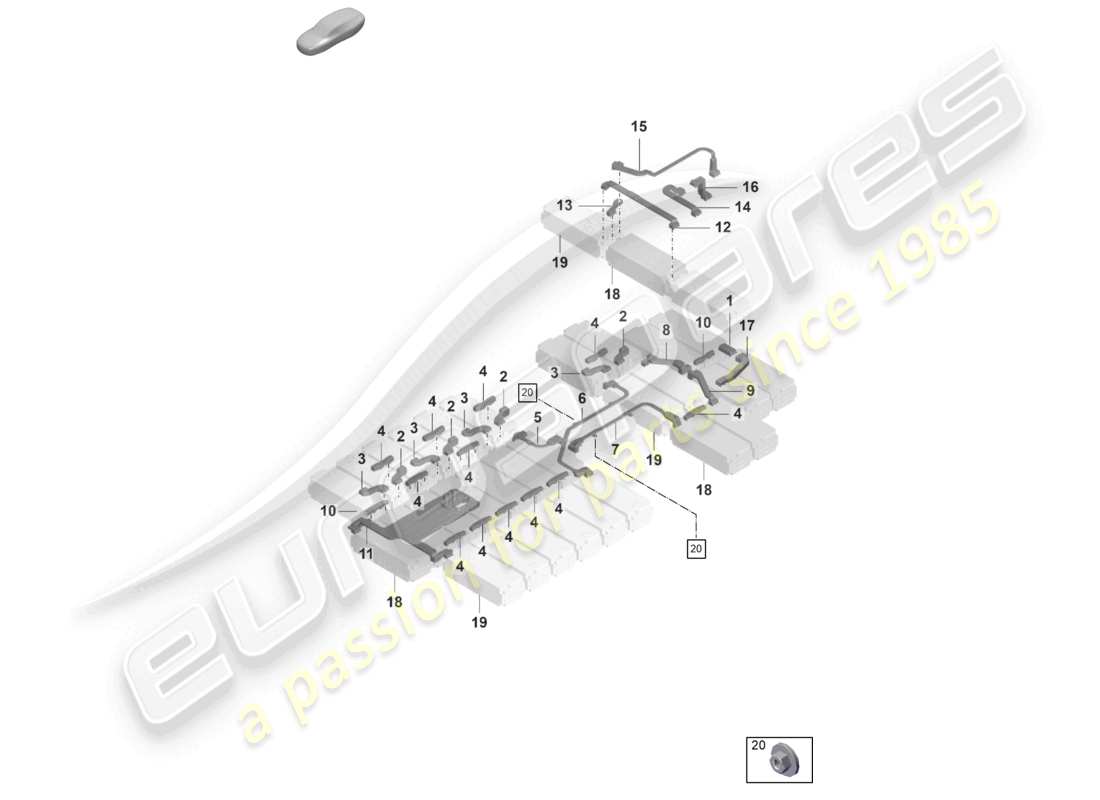 porsche 2022 (taycan 9j1-1) diagramme des pièces du connecteur du module de batterie haute tension
