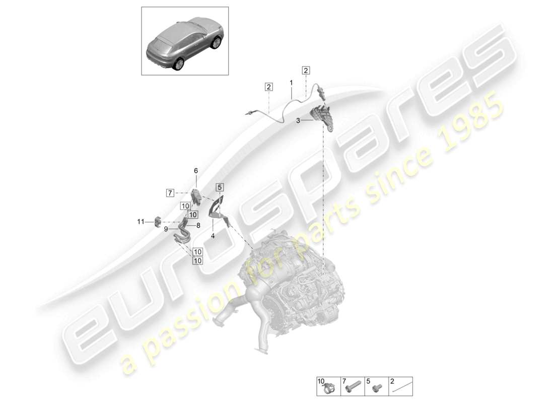 porsche 2021 (macan) transmetteur de différence de pression transmetteur de température des gaz d'échappement pour véhicules équipés d'un filtre à particules essence schéma des pièces