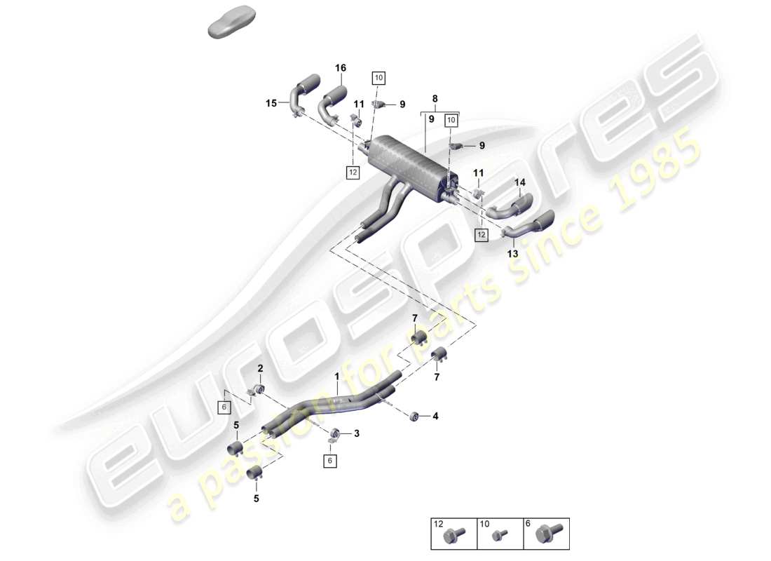 porsche 2025 (cayenne e3 pa) système d'échappement version sport silencieux avant silencieux arrière tuyau d'échappement diagramme des pièces