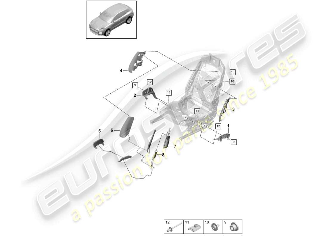 porsche 2021 (macan) composants pneumatiques pour siège sport schéma des pièces