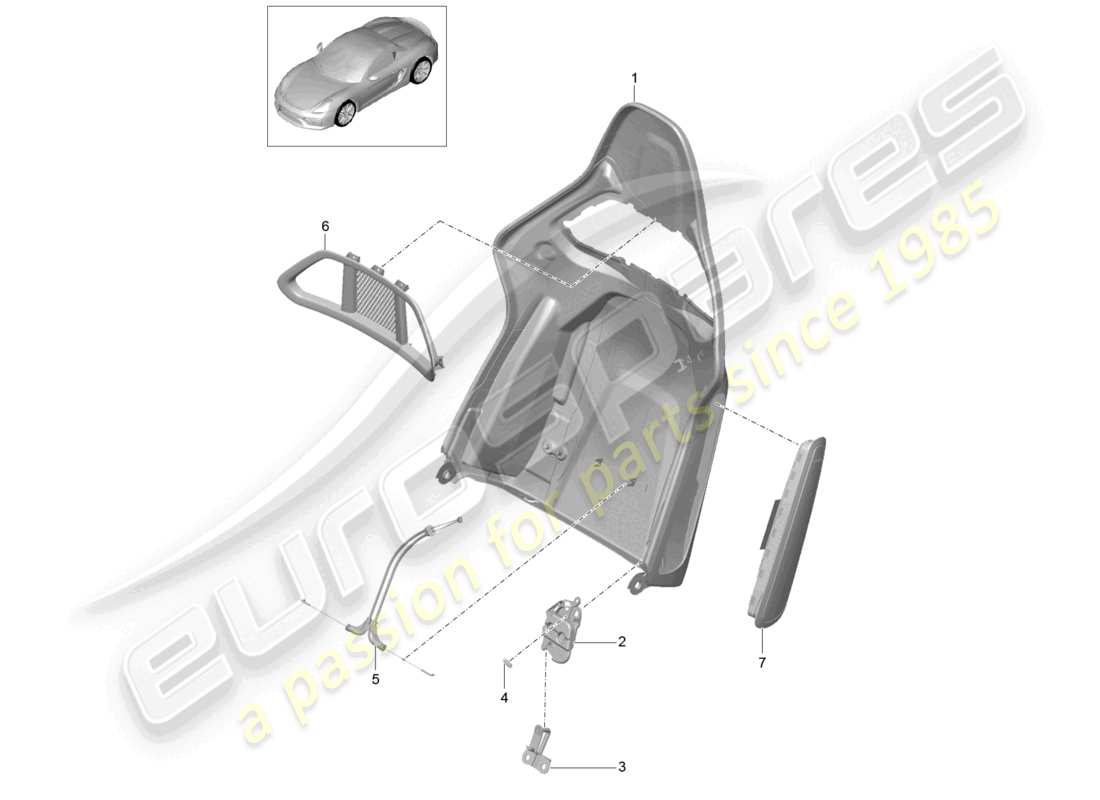 porsche 2023 (718 boxster spyder) schéma des pièces des accessoires de dossier de siège baquet pliable