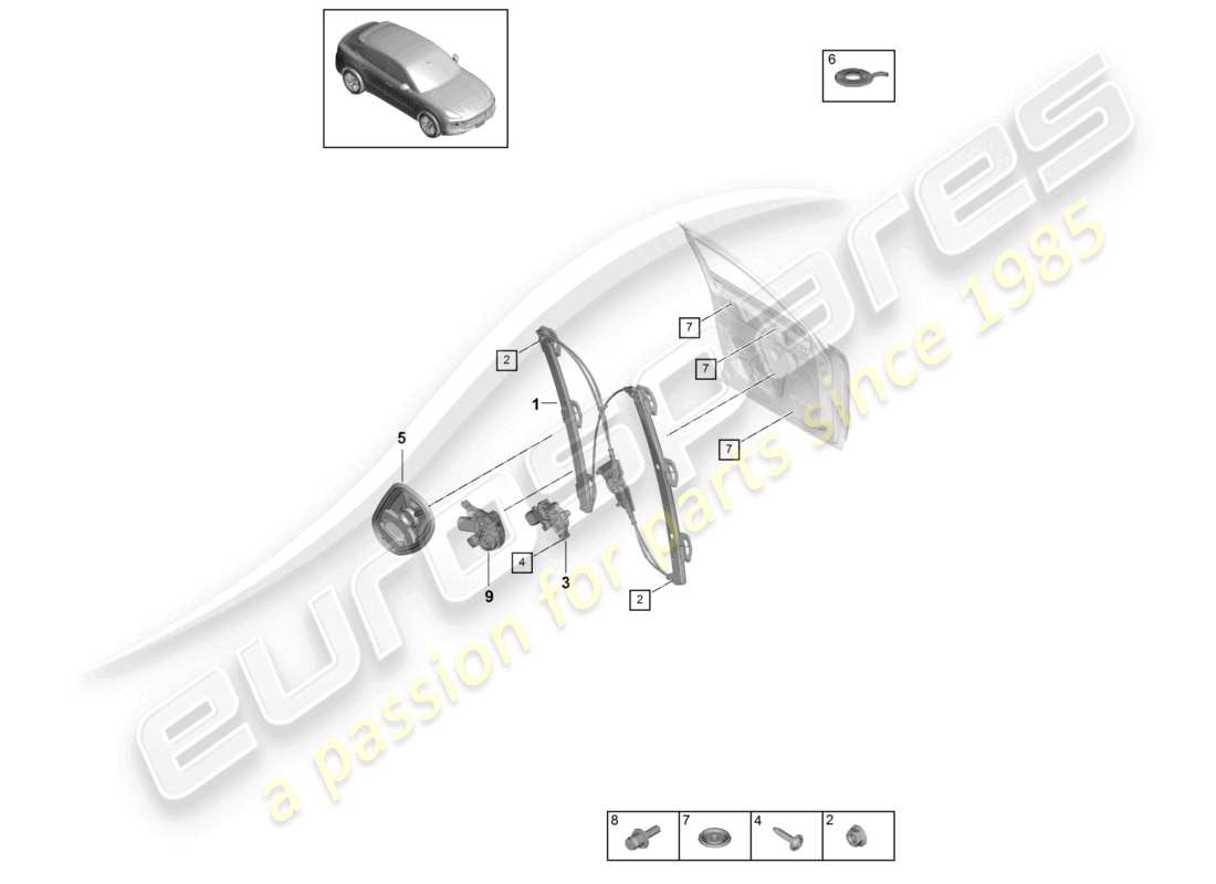 porsche 2021 (cayenne e3 9ya/9yb) schéma des pièces du support d'assemblage avant du lève-vitre