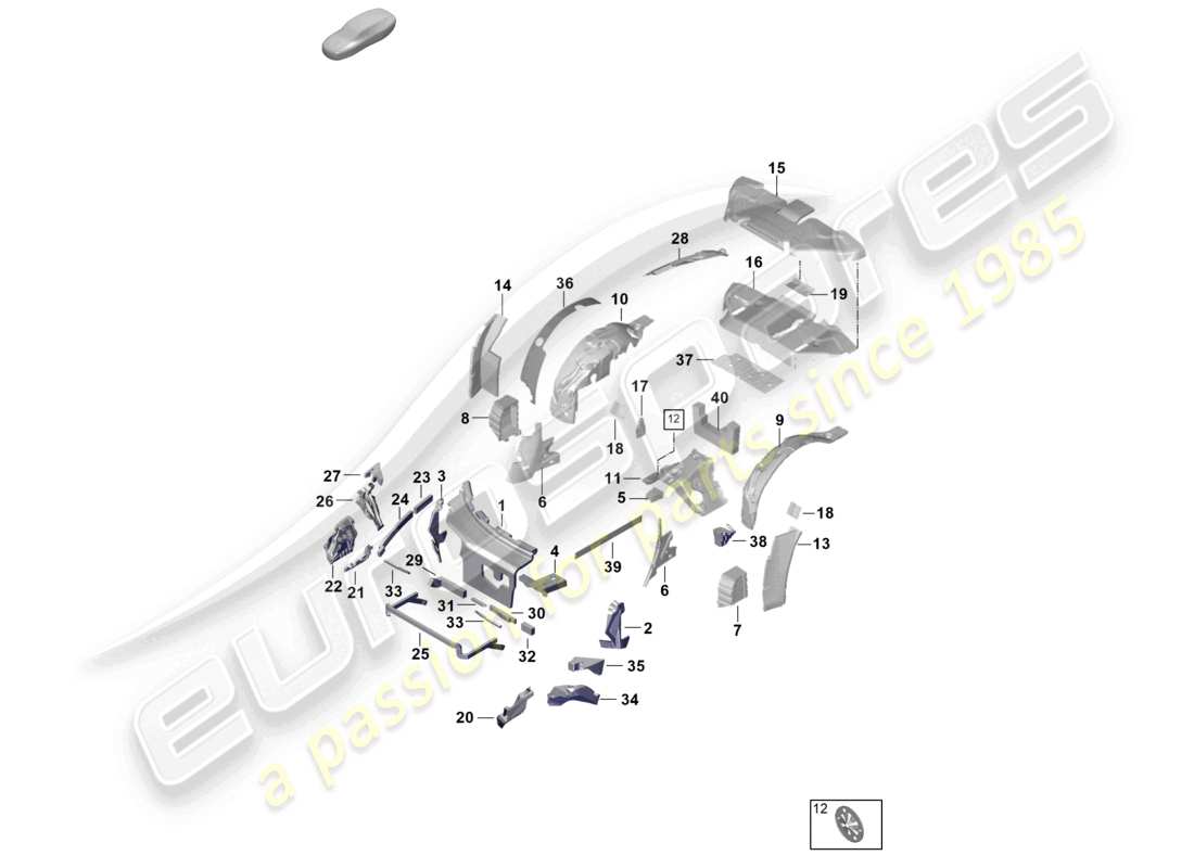 porsche 2024 (992-2) diagramme des pièces du corps d'amortissement de l'amortisseur de bruit