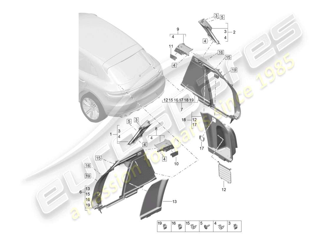 porsche 2024 (macan) garniture latérale pour le montant d du compartiment à bagages schéma des pièces