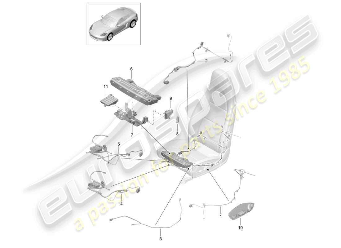 porsche 2024 (718 cayman) faisceaux de câbles interrupteur unité de commande siège sport à moteur électrique schéma des pièces