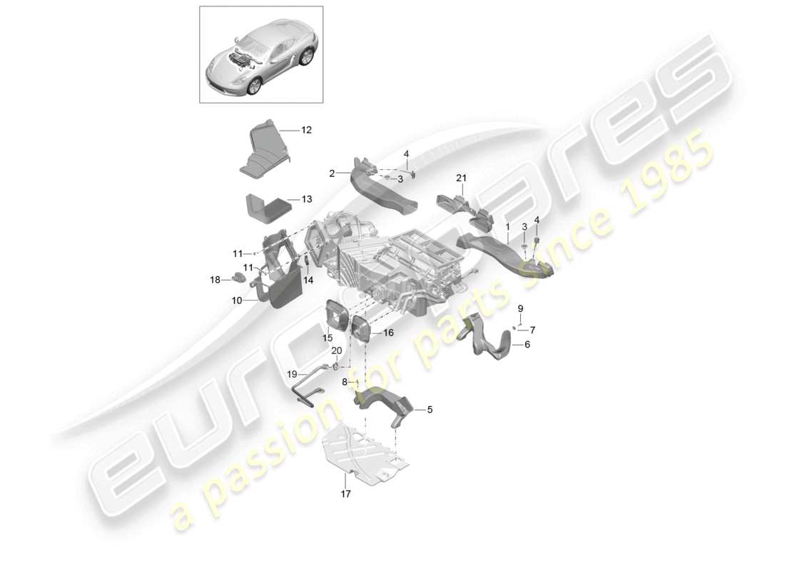 porsche 2021 (718 cayman) diagramme des pièces du guide d'air
