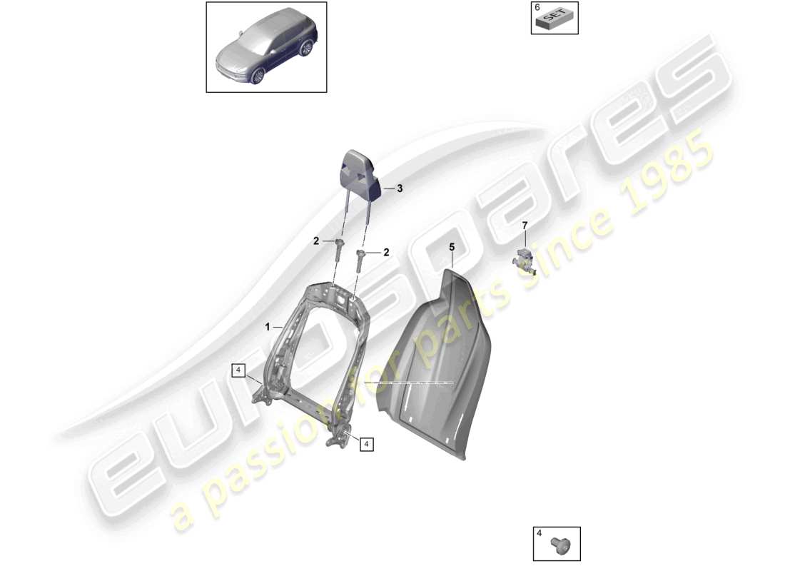 porsche 2024 (cayenne e3 9ya/9yb) cadre de dossier coque de dossier siège sport diagramme des pièces