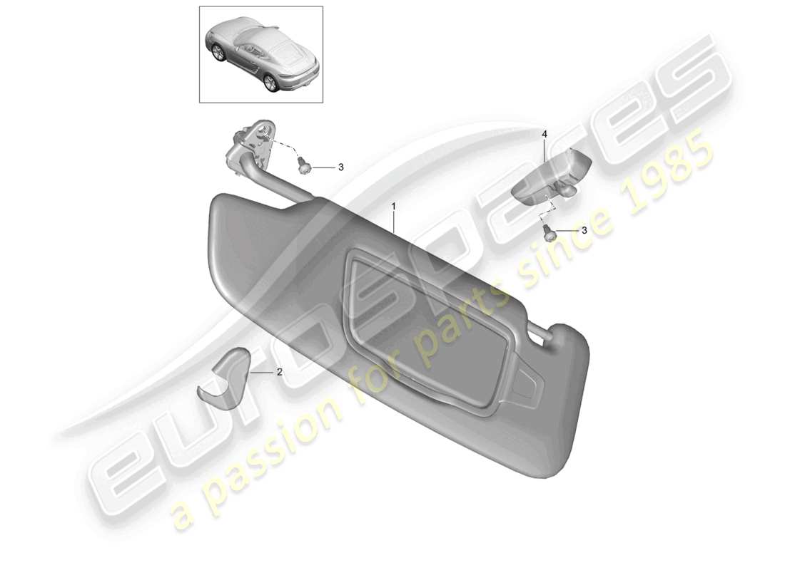porsche 2025 (718 cayman) diagramme des pièces des pare-soleil