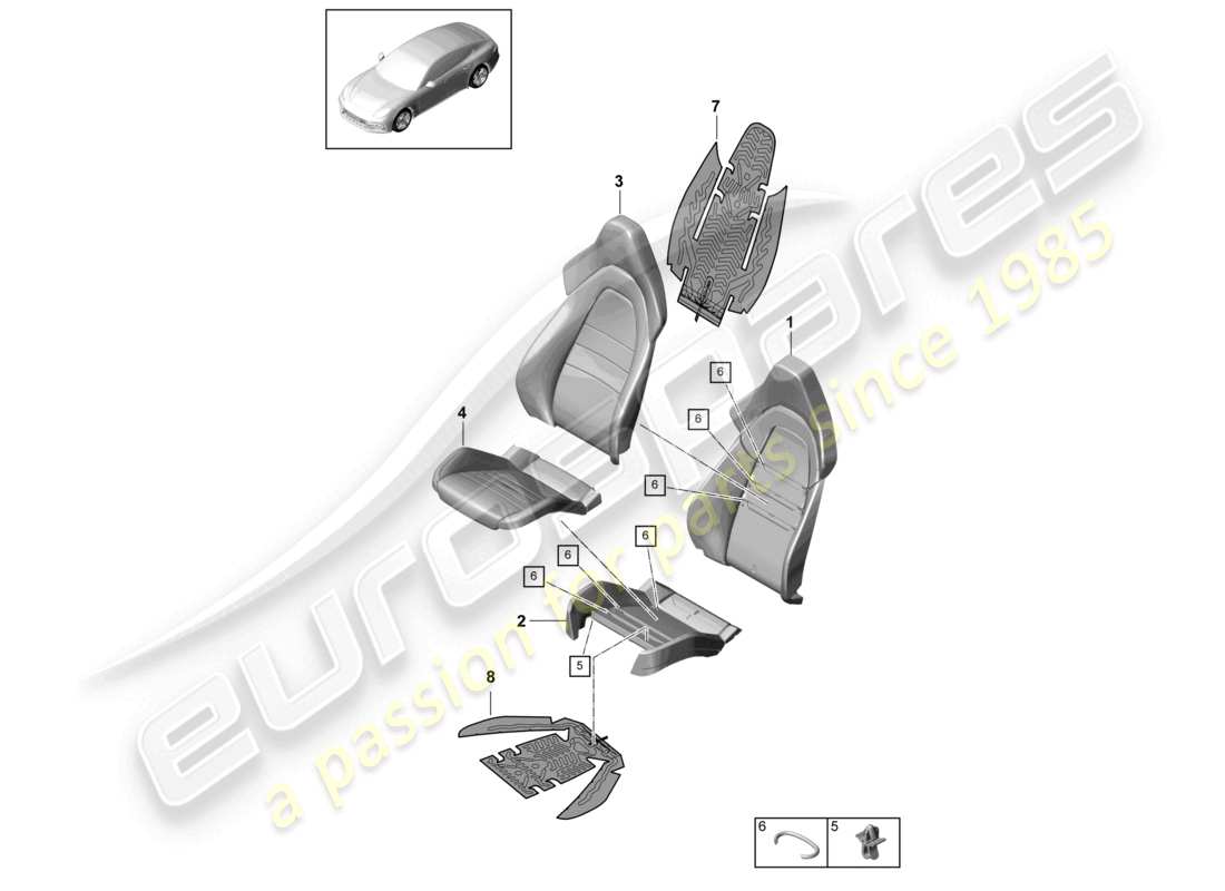 porsche 2021 (panamera 971-1) pièce en mousse housse de siège siège sport sans : composant de ventilation schéma des pièces
