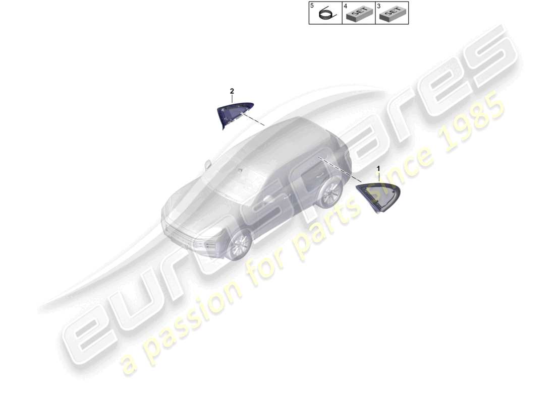porsche 2026 (cayenne e3 pa) schéma des pièces de la vitre latérale arrière du coupé