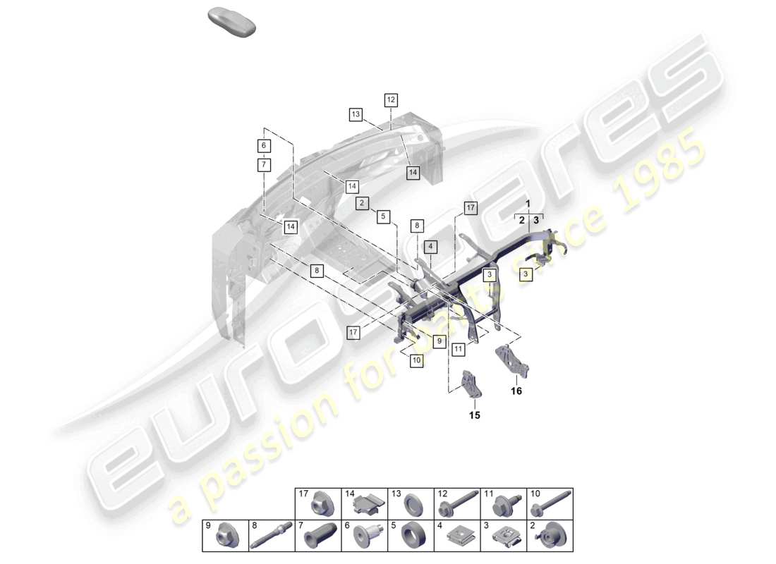 porsche 2026 (cayenne e3 pa) cadre de retenue garniture du tableau de bord diagramme des pièces