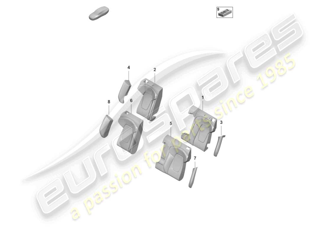 porsche 2022 (taycan 9j1-1) mousse pour appui-dos latéral revêtement de dossier siège sport pour modèles avec ventilation de siège diagramme des pièces