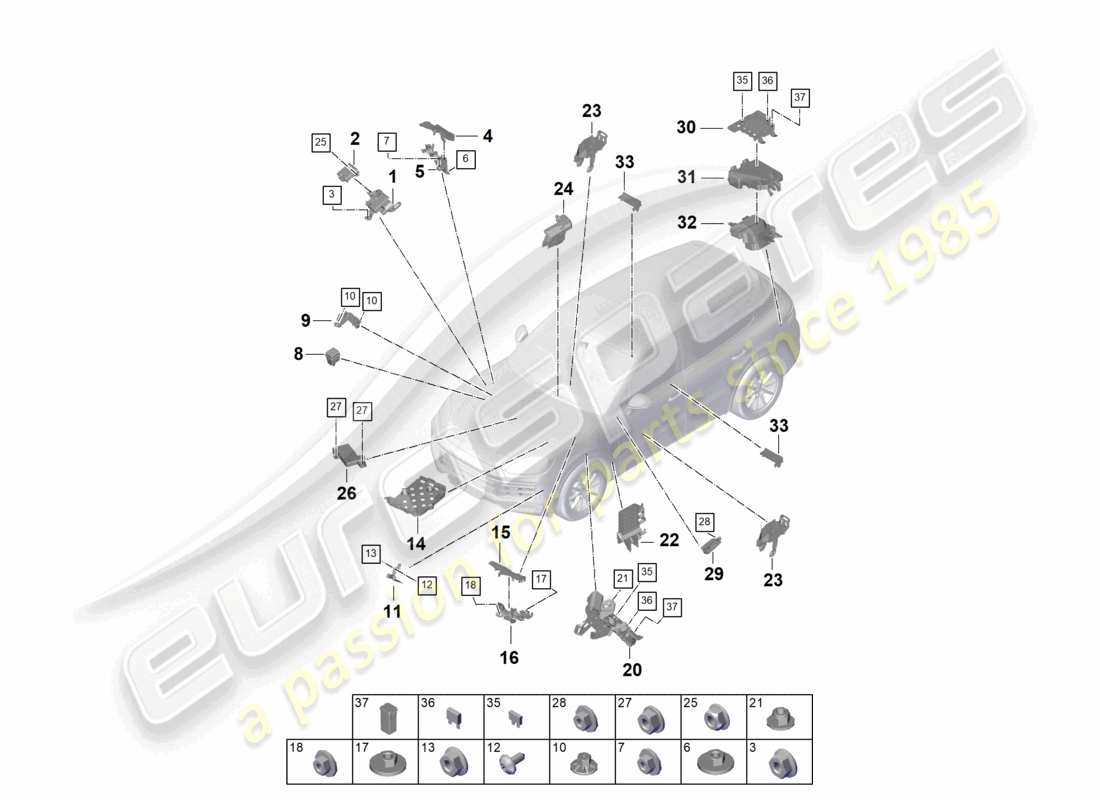 porsche 2026 (cayenne e3 pa) schéma des pièces de la boîte à fusibles du système électrique central