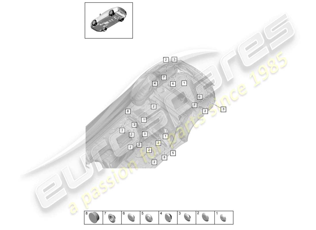 porsche 2021 (panamera 971-1) bouchons arrière sous la carrosserie schéma des pièces