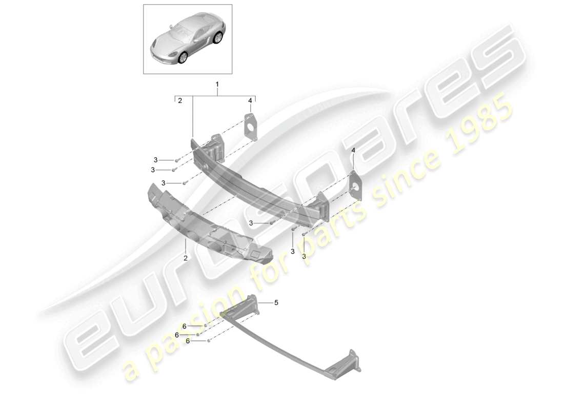 porsche 2024 (718 cayman) schéma des pièces du support de pare-chocs avant