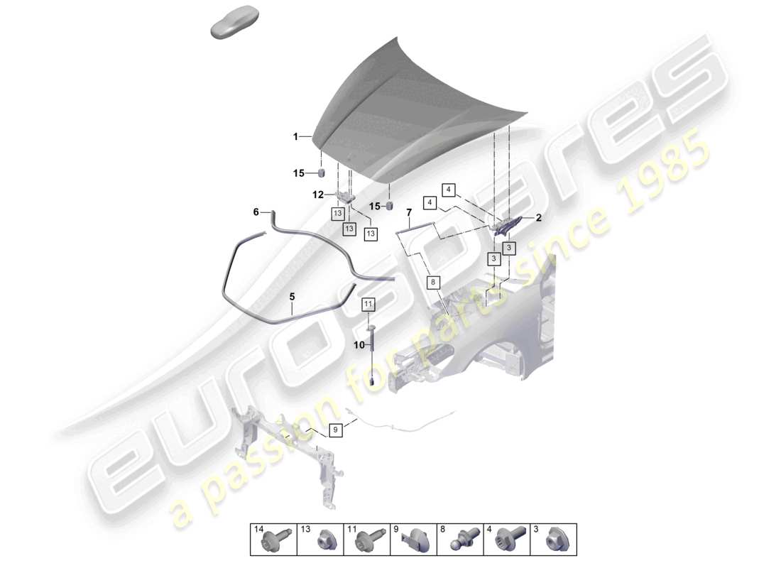 porsche 2026 (panamera 976) schéma des pièces des accessoires du joint avant du couvercle