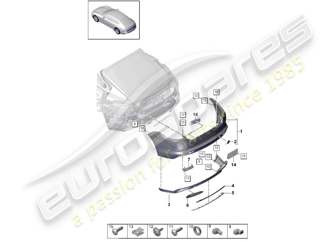 porsche 2021 (panamera 971-1) pare-chocs arrière pack sport design schéma des pièces