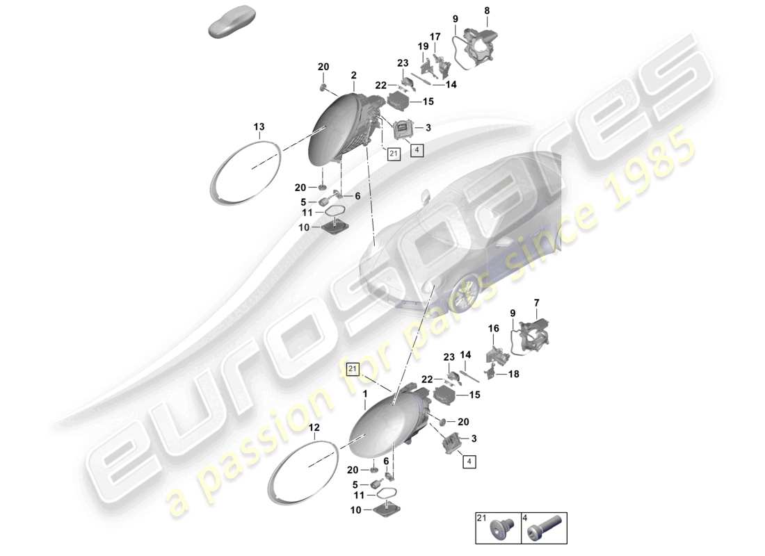 porsche 2024 (992-2) schéma des pièces des phares led