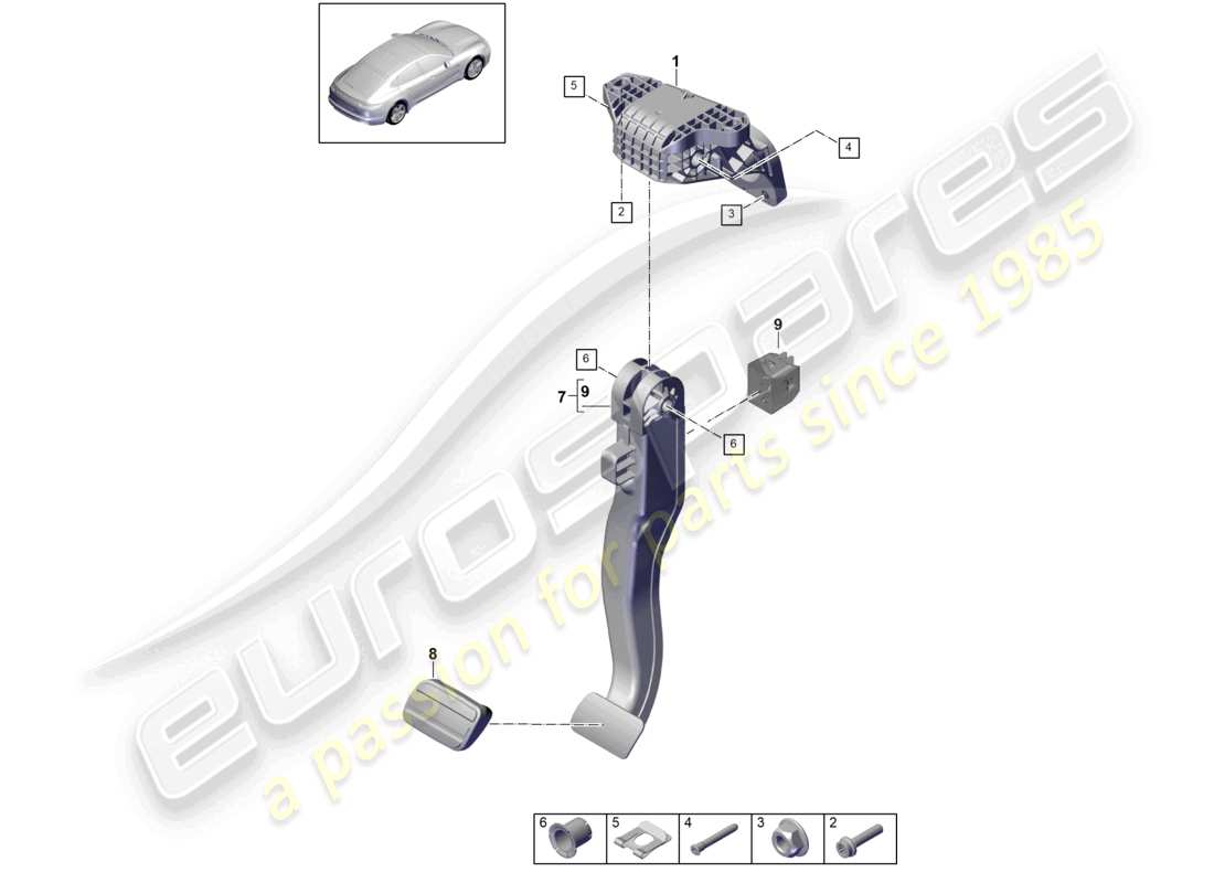 porsche 2021 (panamera 971-1) mécanisme de levier de frein et d'accélérateur - pdk - schéma des pièces