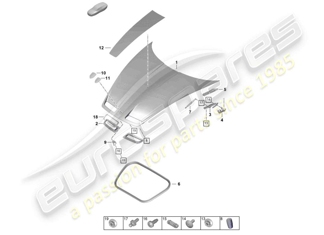 porsche 2025 (992-2 gt3) diagramme de pièce de capot