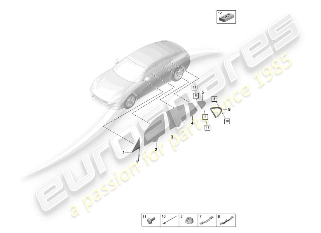 porsche 2021 (panamera 971-1) porte et fenêtre latéral schéma des pièces