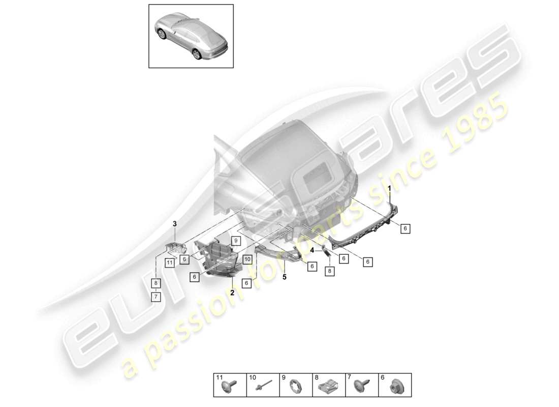 porsche 2021 (panamera 971-1) fixations pare-chocs arrière schéma des pièces