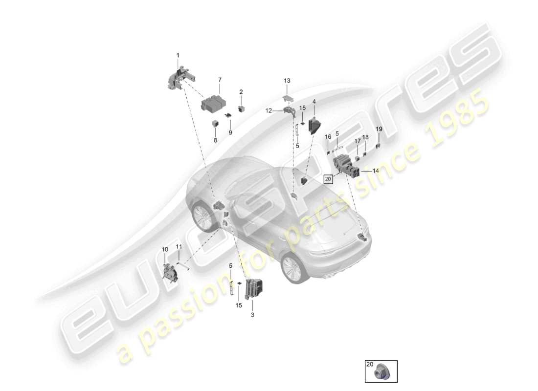 porsche 2022 (macan) schéma des pièces de la plaque de relais de la boîte à fusibles