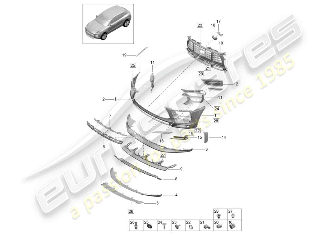 porsche 2022 (macan) pare-chocs avant schéma des pièces