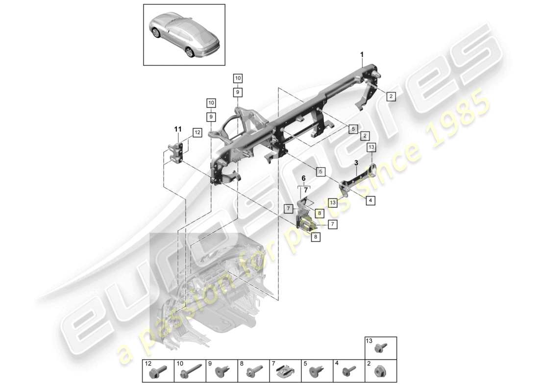 porsche 2021 (panamera 971-1) support de montage support garniture de tableau de bord diagramme des pièces