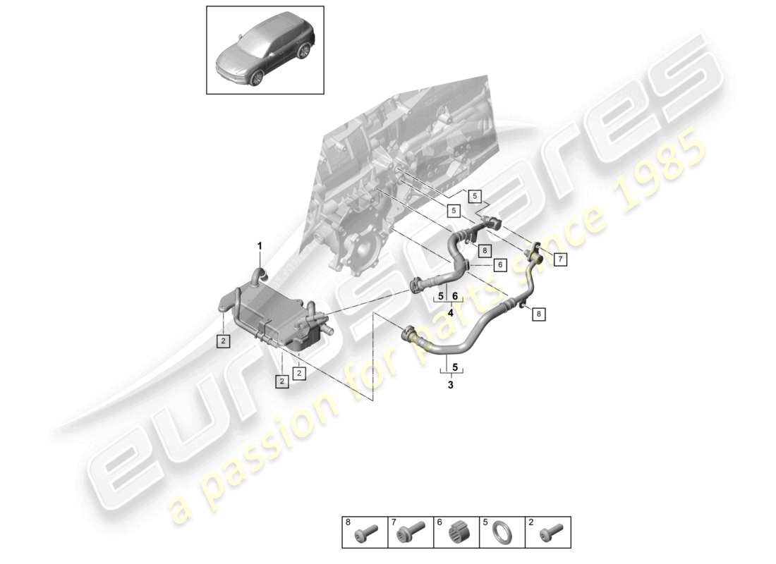 porsche 2024 (cayenne e3 9ya/9yb) 8-speed boîte de vitesses automatique pour quatre roues motrices refroidisseur d'huile de boîte de vitesses tuyau d'huile schéma des pièces
