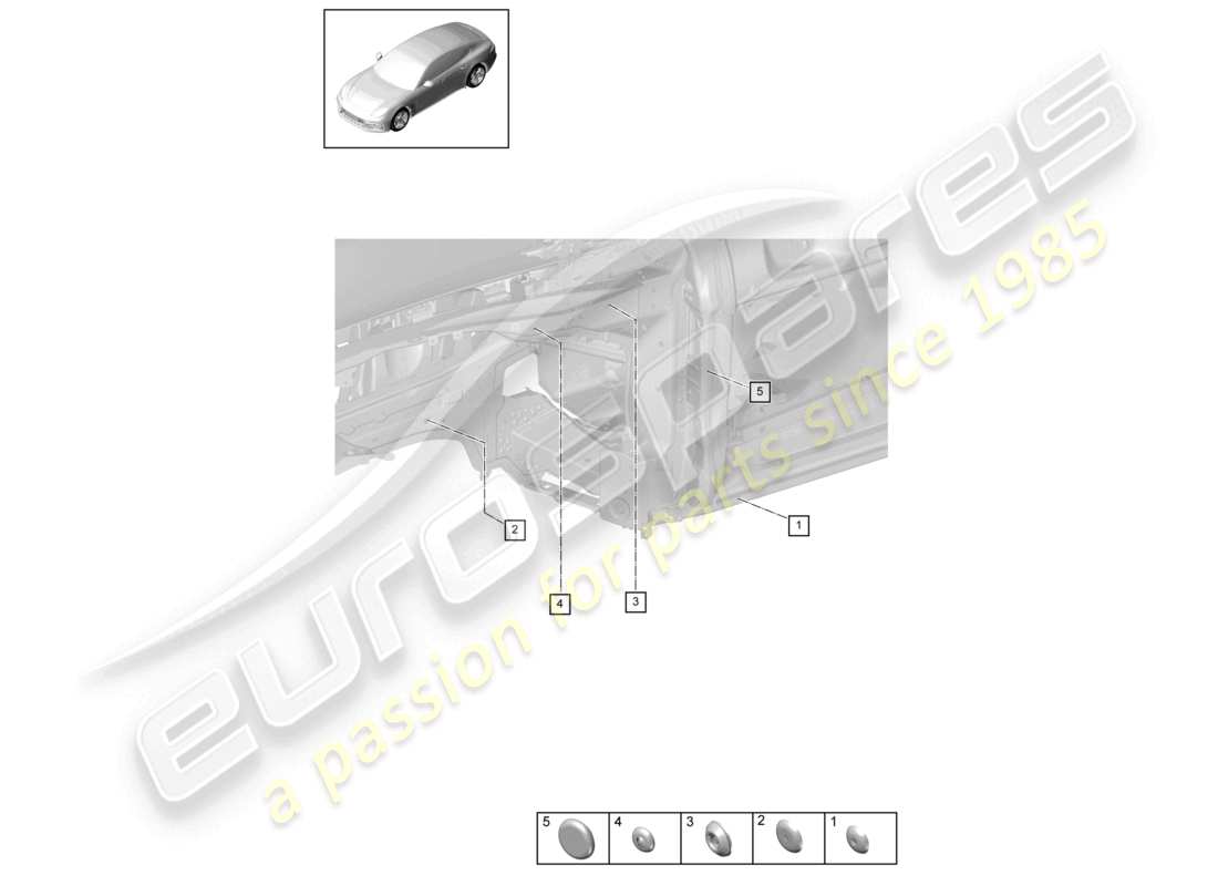 porsche 2021 (panamera 971-1) schéma des pièces de l'extrémité arrière latérale des bouchons