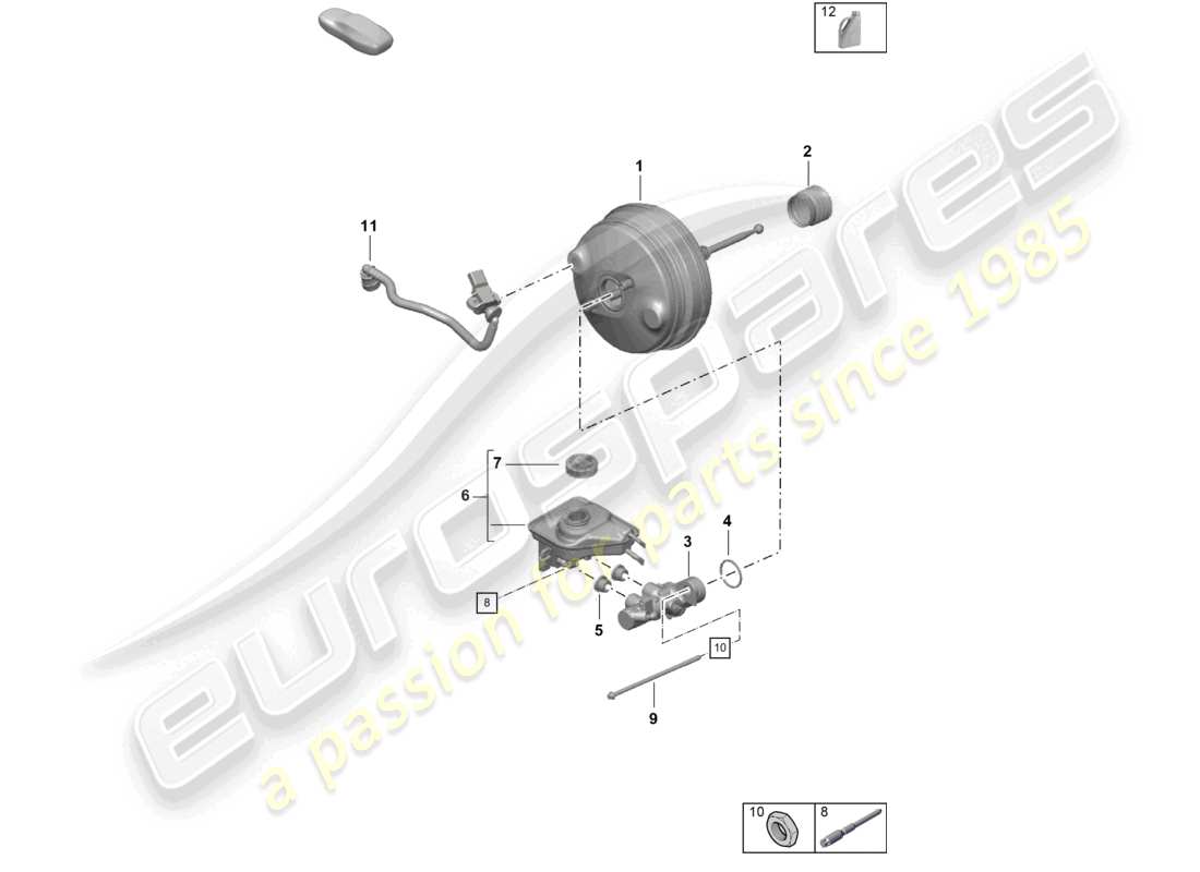 porsche 2019 (718 cayman gt4) schéma des pièces du maître-cylindre de frein du servofrein
