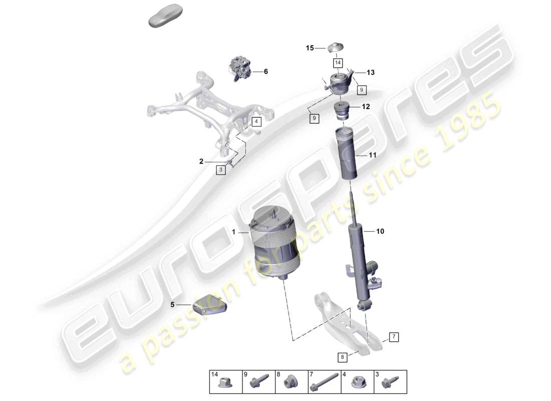 porsche 2025 (cayenne e3 pa) suspension pneumatique, ressort pneumatique, amortisseurs, capteur de niveau, schéma des pièces