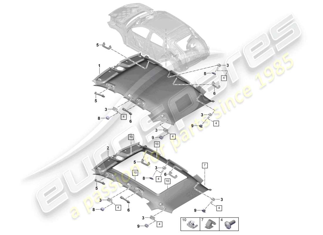 porsche 2026 (cayenne e3 pa) schéma des pièces de garniture de toit et d'accessoires coupé