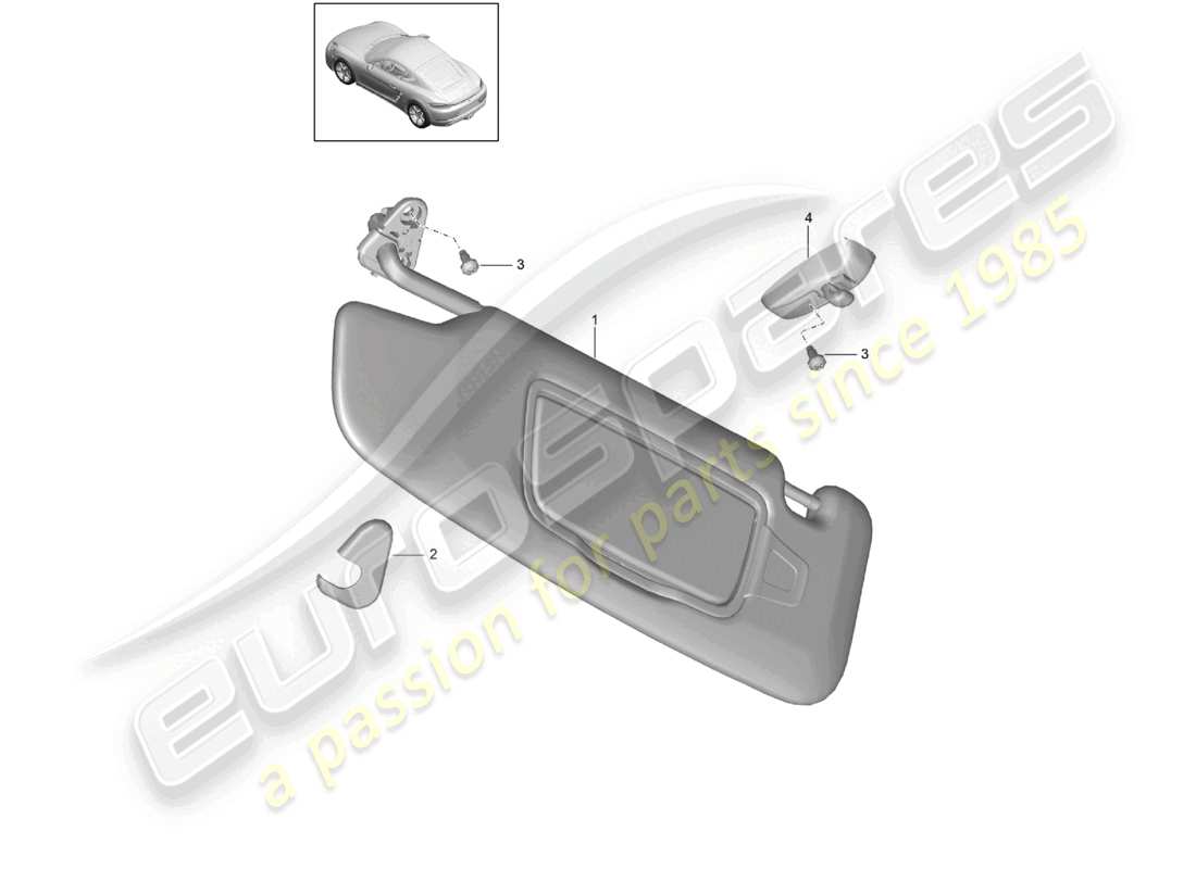 porsche 2026 (718 cayman) diagramme des pièces des pare-soleil