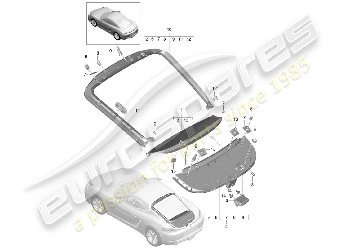 porsche 2021 (718 cayman) schéma des pièces du couvercle arrière