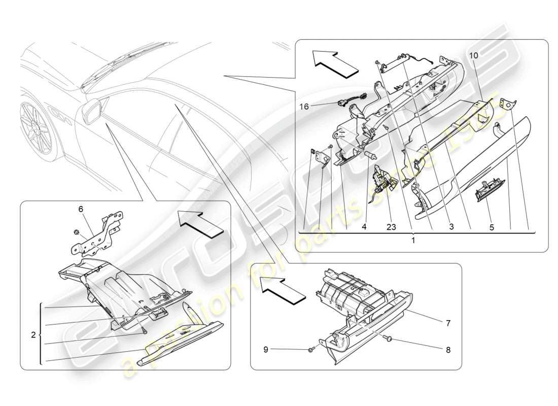 maserati ghibli (2018) diagramme des pièces des boîtes à gants