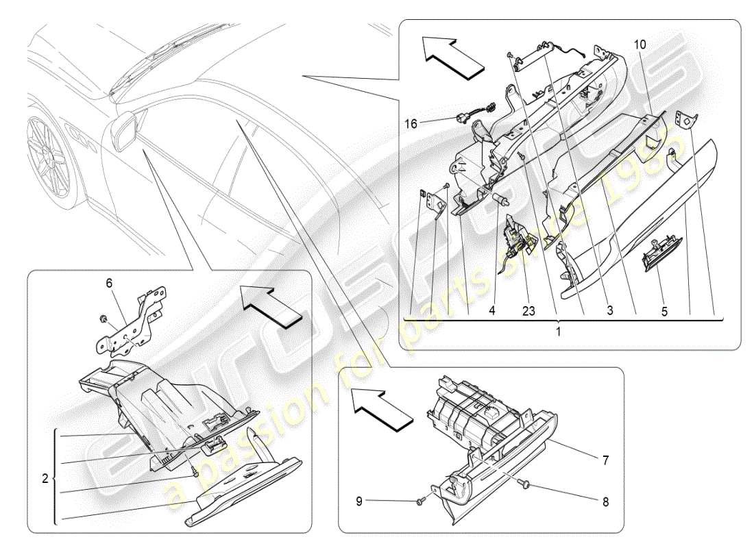 maserati ghibli (2019) diagramme des pièces des boîtes à gants