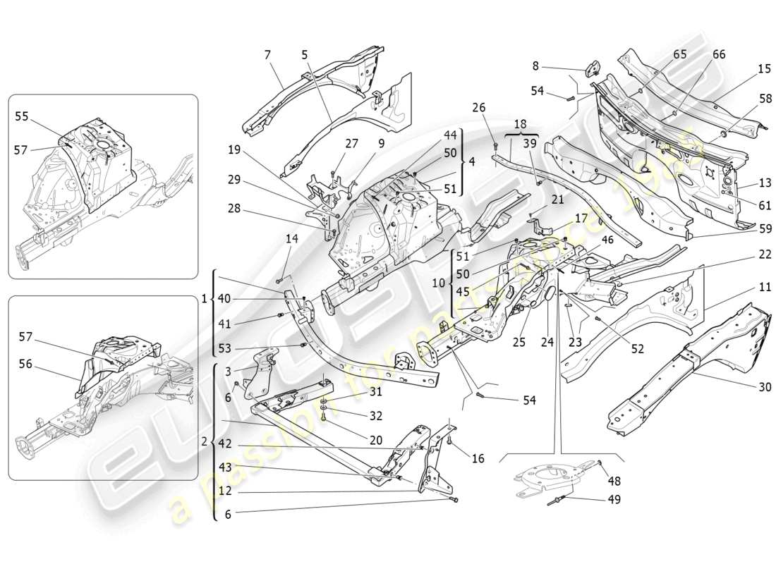 maserati ghibli (2018) schéma des pièces des cadres structurels avant et des panneaux en tôle
