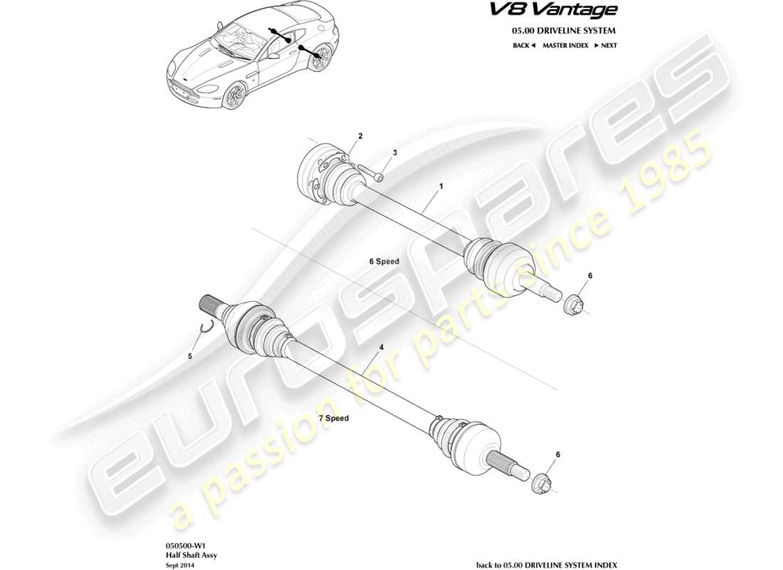 un schéma de pièces du catalogue de pièces aston martin v8 vantage (2010)