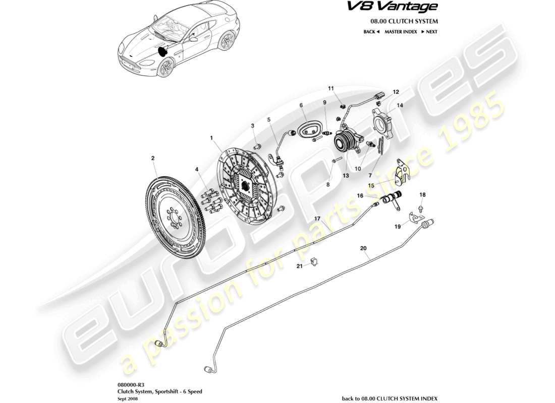 un schéma de pièces du catalogue de pièces aston martin v8 vantage (2011)