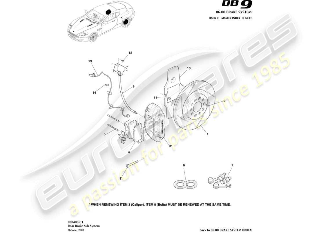 un schéma de pièces du catalogue de pièces aston martin db9 (2012)