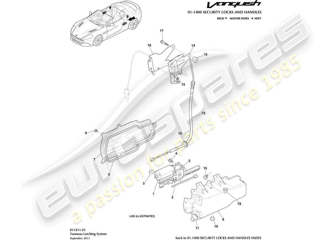 un schéma de pièces du catalogue de pièces aston martin vanquish (2015)