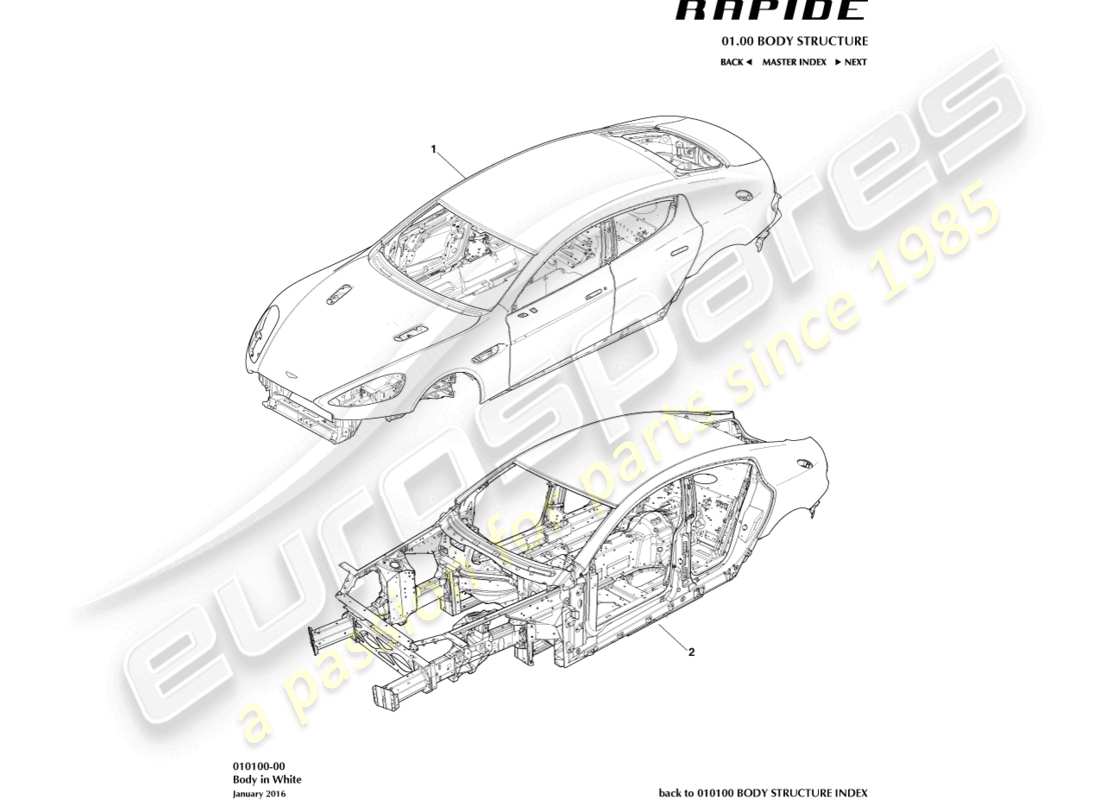 aston martin rapide (2017) corps en diagramme de partie blanche