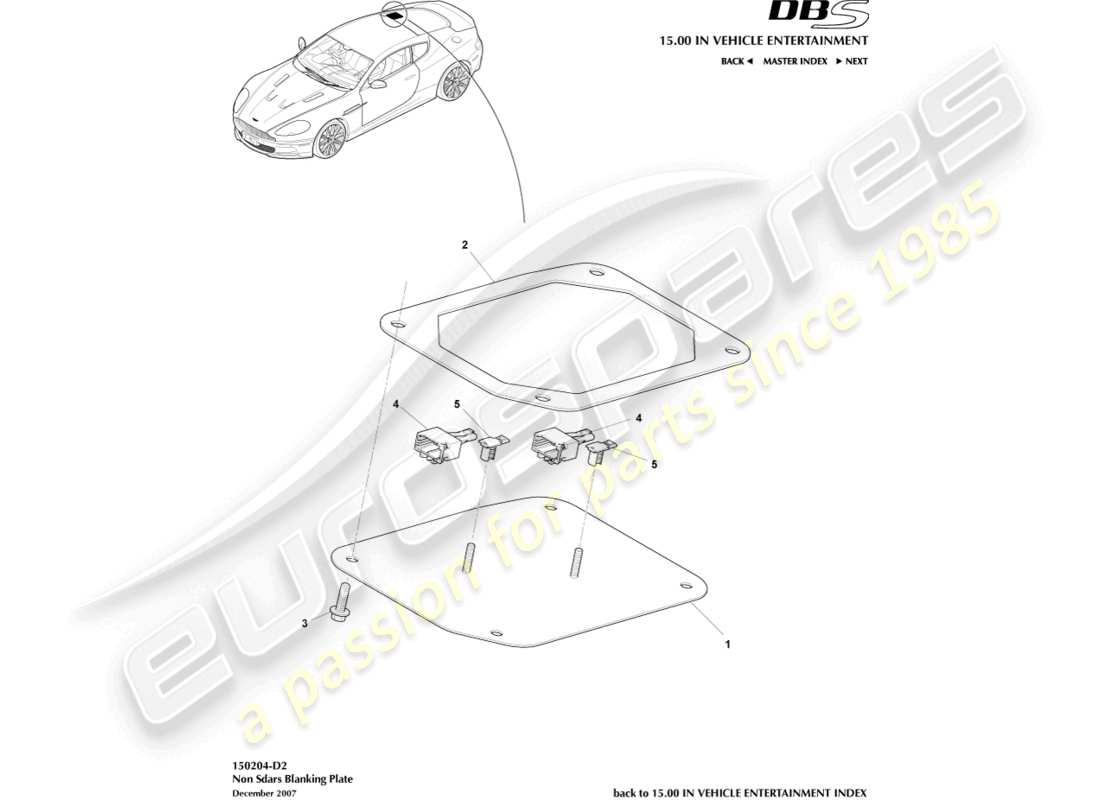 aston martin dbs (2012) schéma des pièces de la plaque d'obturation non sdars