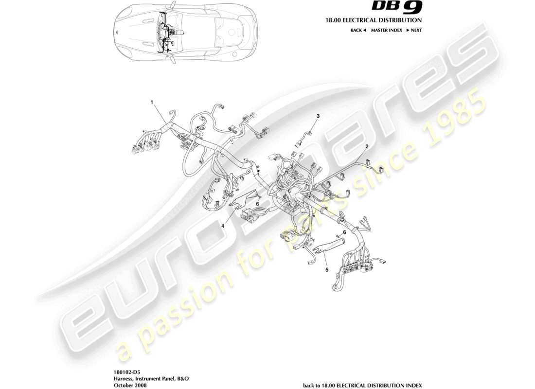 aston martin db9 (2007) harnais ip, diagramme de pièces b&o