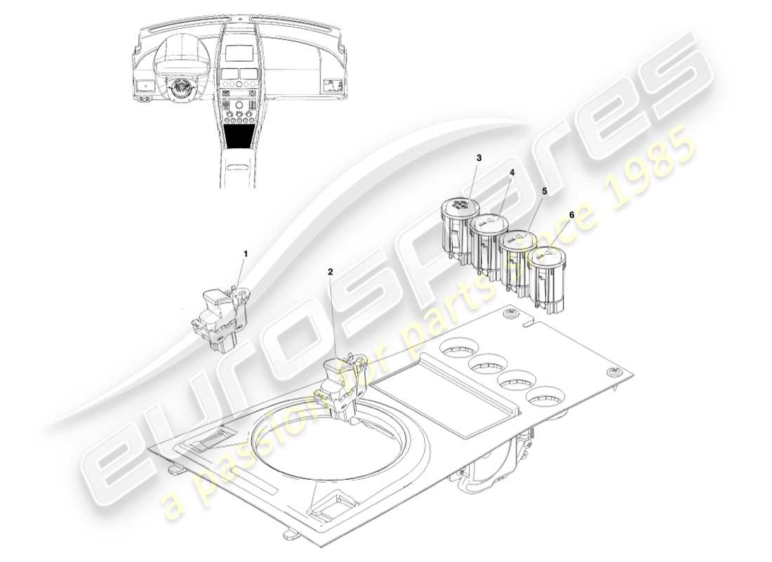 aston martin v8 vantage (2005) commutateurs de console, coupé, diagramme de pièces lhd