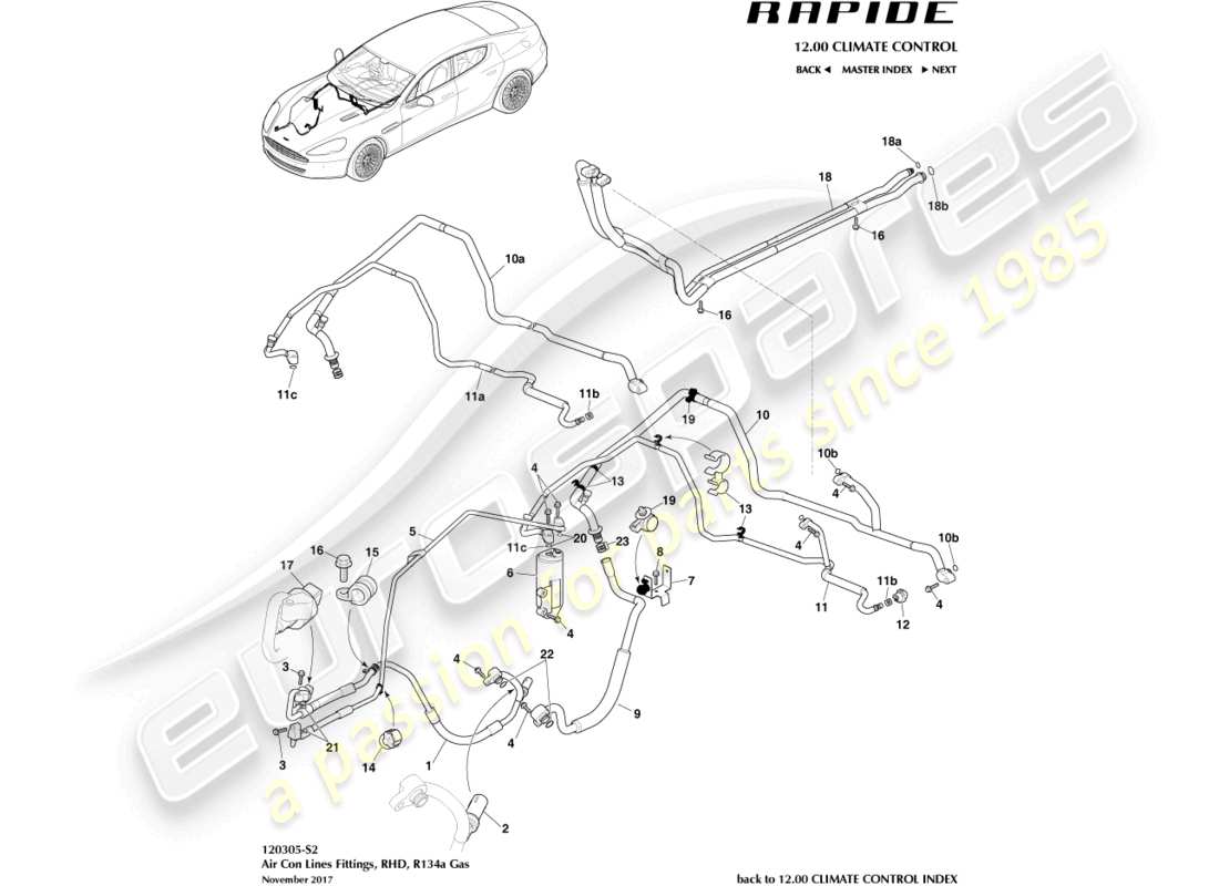 aston martin rapide (2019) conduites de climatisation, r134a, diagramme de pièces rhd