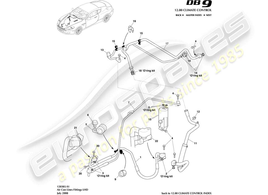 aston martin db9 (2007) conduite de climatisation, diagramme de pièces lhd