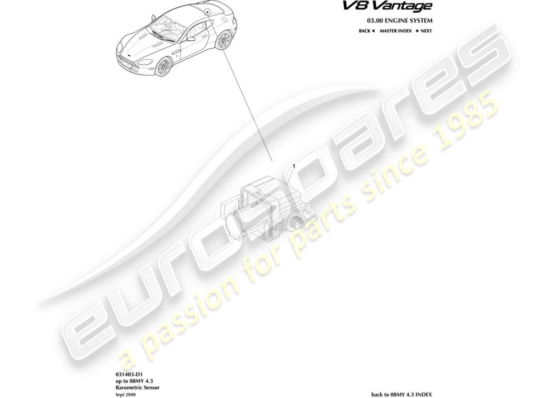 aston martin v8 vantage (2014) diagramme de pièce du capteur barométrique